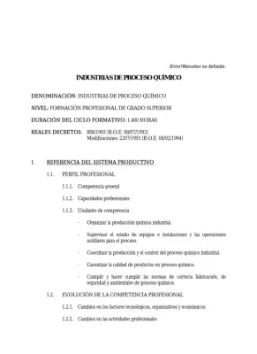 Industrias Químicas: Formación Profesional