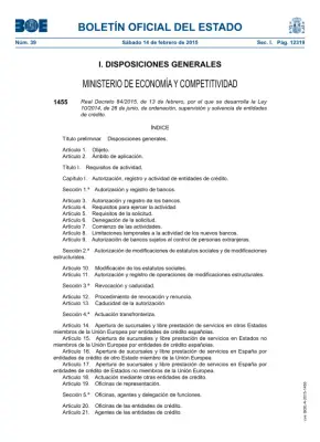 Solvencia Bancaria: RD 84/2015