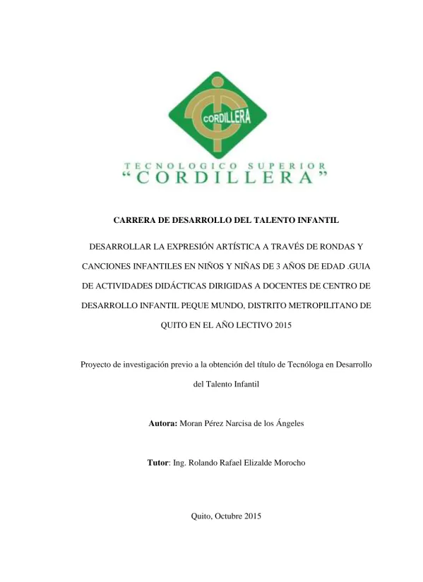 CARRERA DE DESARROLLO DEL TALENTO INFANTIL DESARROLLAR LA EXPRESIÓN ARTÍSTICA A TRAVÉS DE RONDAS Y