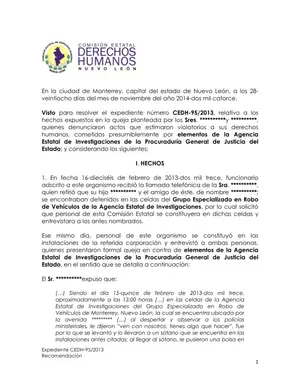 Recomendación CEDH-95/2013: Violación derechos humanos