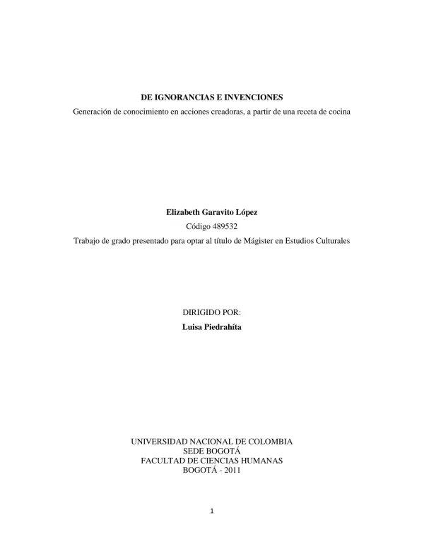 De ignorancias e invenciones: generación de conocimiento en acciones creadoras, a partir de una receta de cocina