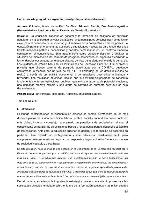 Las carreras de posgrado en Argentina: descripción y análisis del mercado