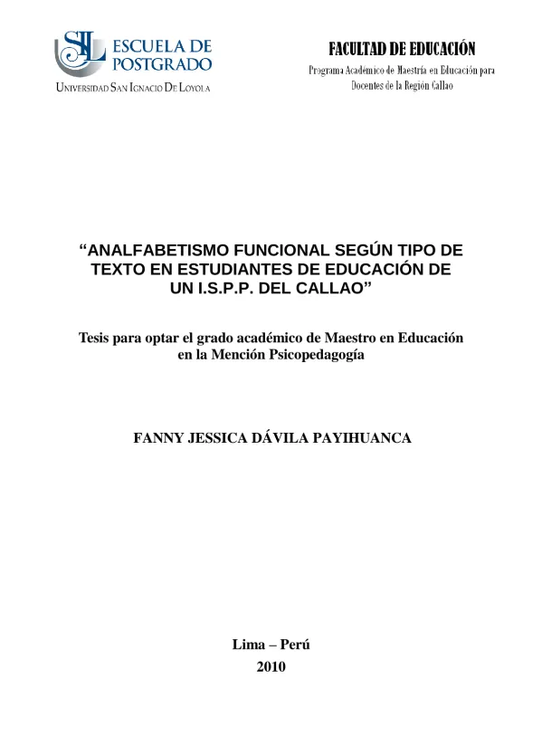 Analfabetismo funcional según tipo de texto en estudiantes de educación de un ISPP del Callao