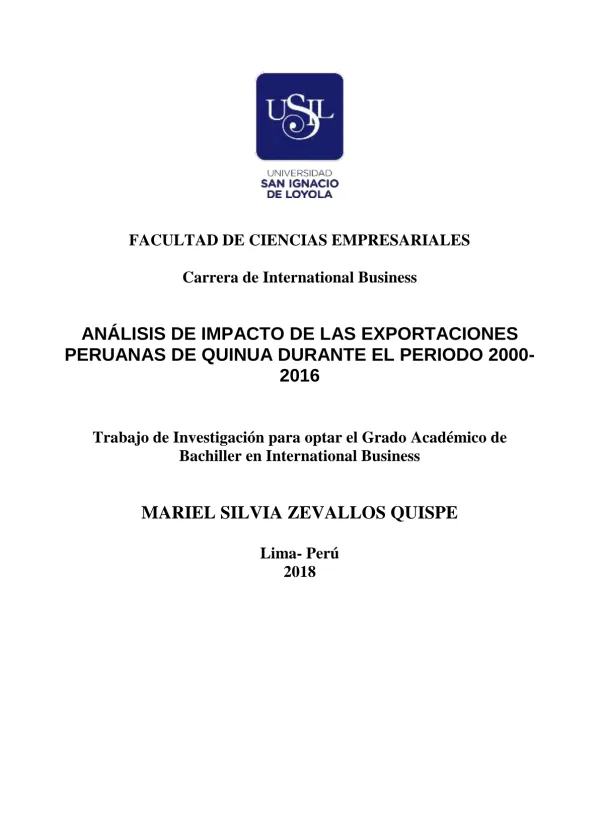 Análisis de impacto de las exportaciones peruanas de quinua durante el periodo 2000 2016
