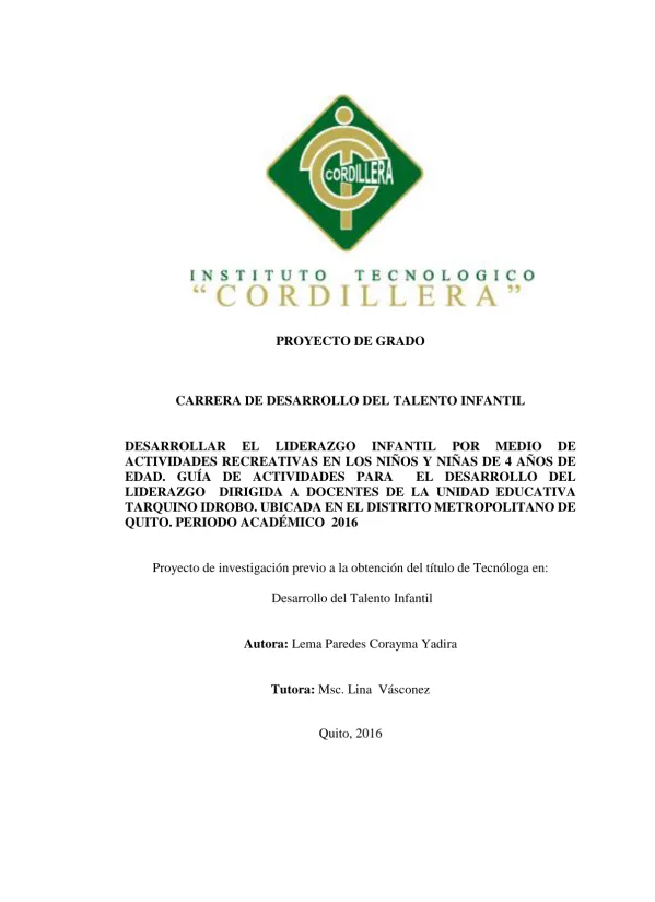 PROYECTO DE GRADO CARRERA DE DESARROLLO DEL TALENTO INFANTIL