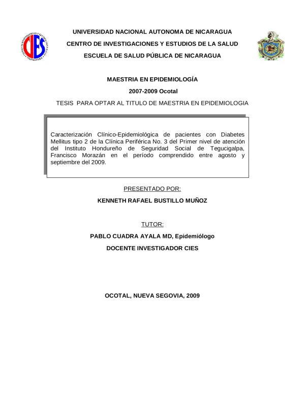 UNIVERSIDAD NACIONAL AUTONOMA DE NICARAGUA CENTRO DE INVESTIGACIONES Y ESTUDIOS DE LA SALUD ESCUELA DE SALUD PÚBLICA DE NICARAGUA