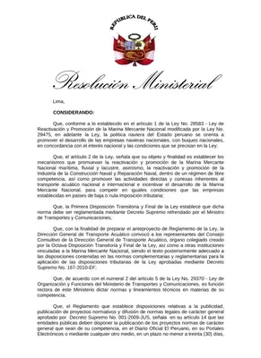 Marina Mercante: Proyecto de Reglamento