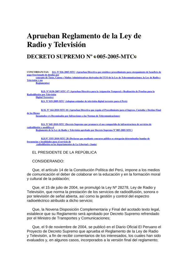 Aprueban Reglamento de la Ley de Radio y Televisión