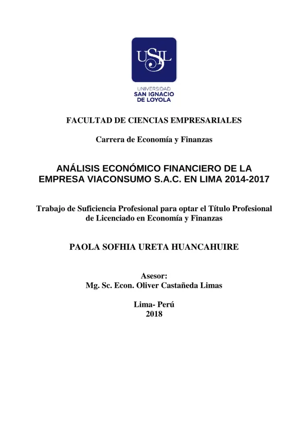 Análisis económico financiero de la empresa Viaconsumo S A C en Lima 2014 2017